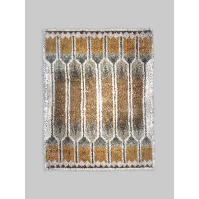 1960s Swedish Rya Wool Rug in Natural Yellow and Grey, 1960 For Sale - Image 5 of 5