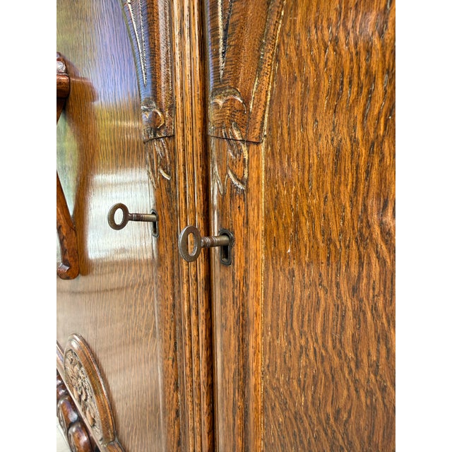 1920s Art Deco Carved Oak Sideboard Cabinet With Removable Gallery Top For Sale - Image 10 of 18
