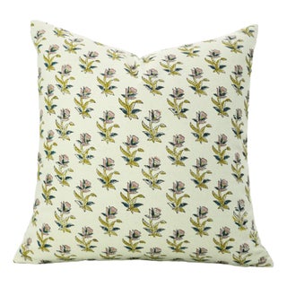 Fabdivine Boho Style Block Printed Pillow Cover 24x24 Inch Duck Canvas-Coastal Tulip For Sale