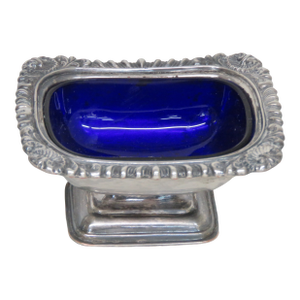 William Adams English Cobalt Blue Liner Silver Plate Salt Cellar Dish 4608b