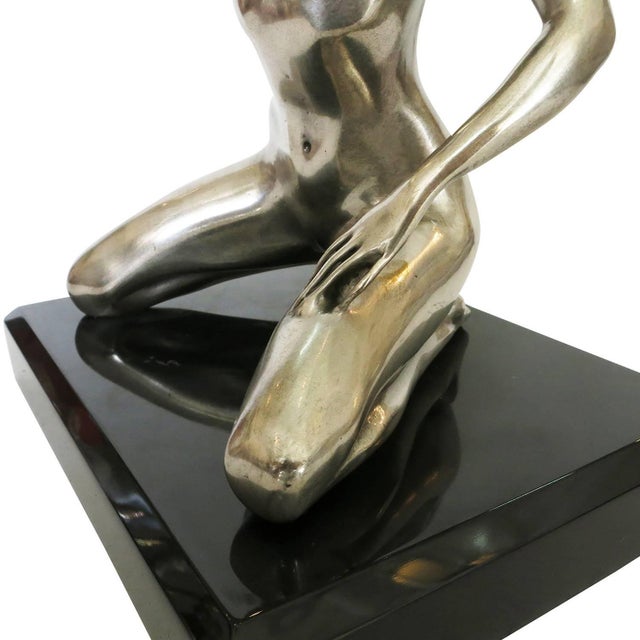 1970's Style Erotic Chromed Bronze Kneeling Nude Statue For Sale In Los Angeles - Image 6 of 9