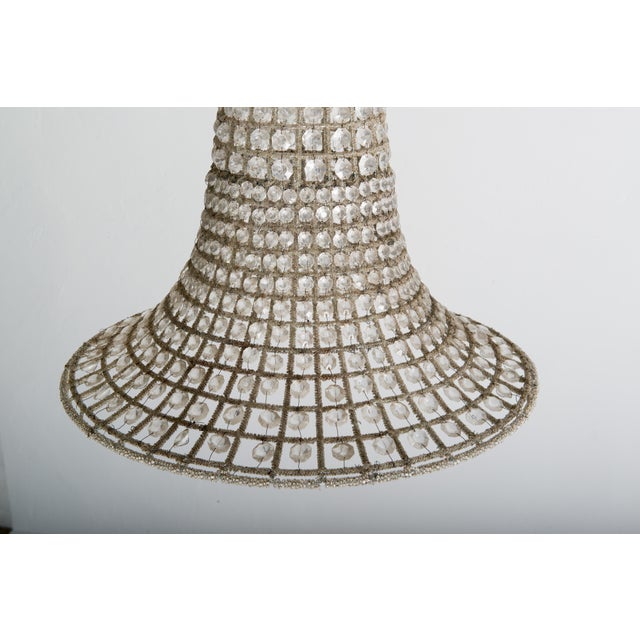 1970s 1970s French Bell Shaped Glass Pendant Chandelier, Beaded Metal For Sale - Image 5 of 13