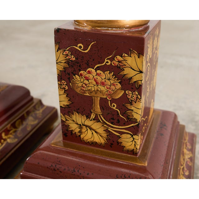 Late 20th Century Lacquered Wood Chinoiserie Gilt Decorated Floor Lamps - a Pair For Sale - Image 15 of 18