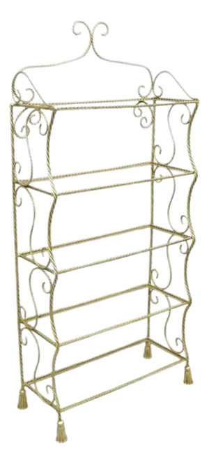 Mid 20th Century Italian Hollywood Regency Iron Rope Tassel Silver Gold 5 Tier Etagere Bookcase
