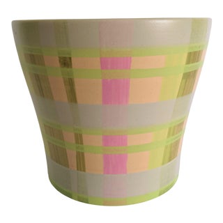 Hand Painted Scheurich Keramik Ceramic Plaid Planter For Sale