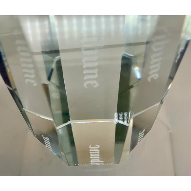 Glass Vintage Tiffany&Co “Chicago Tribune” Crystal Parerweght. For Sale - Image 7 of 9