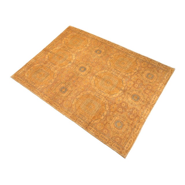 Traditional 10x14 Fine Hand-Knotted Golden Geometric Oushak Style Rug For Sale - Image 3 of 9