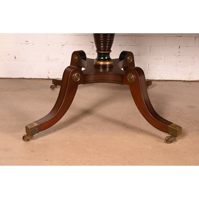 Kittinger Regency Banded Mahogany Double Pedestal Extension Dining Table, Newly Refinished For Sale - Image 14 of 16