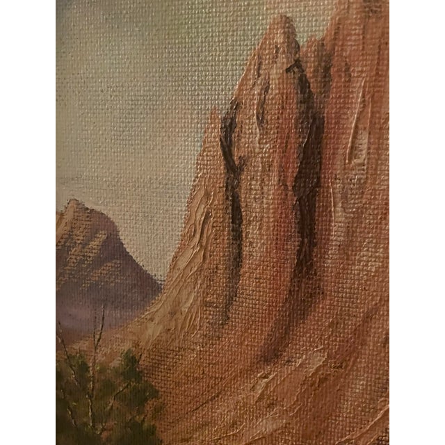 Original Maurice Green 1977 Southwestern Landscape Oil Painting "Twin Buttes" Framed For Sale - Image 4 of 15