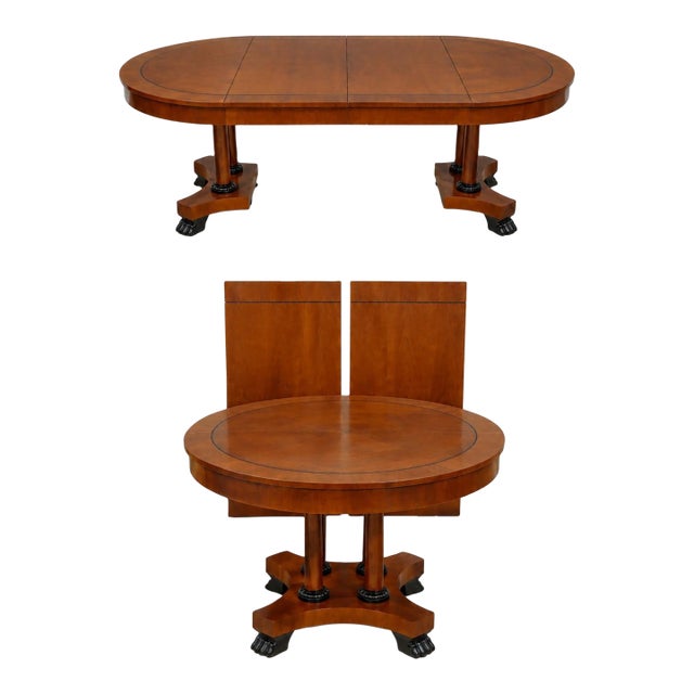 Baker Neoclassical Cherry Inlaid Round Dining Table For Sale
