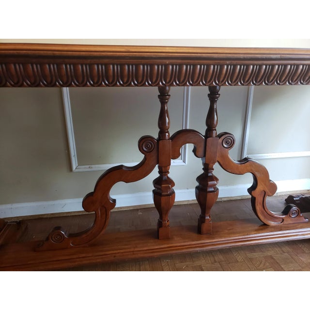 1910s Imperial Grand Rapids Carved Solid Walnut Trestle Table For Sale - Image 9 of 12