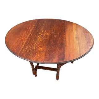 Antique English Table Drop Leaf Gateleg Barley Twist Oak Oval C. 1920-30s For Sale