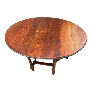Antique English Table Drop Leaf Gateleg Barley Twist Oak Oval C. 1920-30s