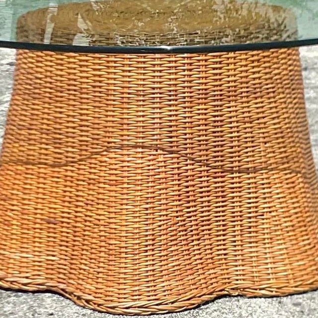 Late 20th Century Vintage Coastal Woven Rattan Ghost Center Hall Table For Sale In West Palm - Image 6 of 12
