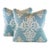 Pair of Designer Vicki Payne Free Spirit Aqua Cream Damask Fleur De Lis Scroll Pillow Covers For Sale
