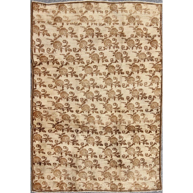 Antique Turkish Konya Rug With All-Over Floral Pattern in Taupe and Brown For Sale - Image 10 of 10