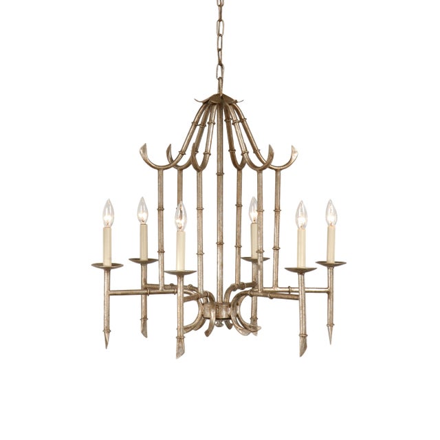 Asian Silver Metal Bamboo Chandelier For Sale - Image 3 of 3
