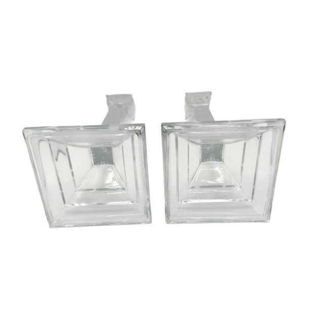 Glass Vintage Crystal Glass Candlesticks With Twisted Column Design - A Pair For Sale - Image 7 of 12