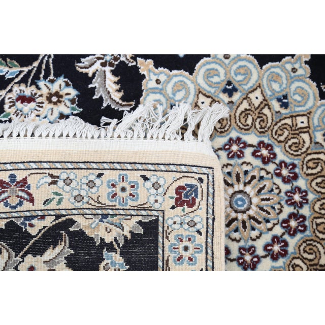 Traditional Pasargad DC Navy Blue Fine Hand Knotted Silk & Wool Nain Rug For Sale - Image 3 of 4