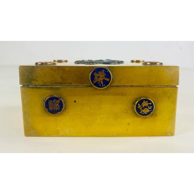 Vintage, Solid, Brass and Enamel Chinese Trinket Box For Sale In Philadelphia - Image 6 of 8