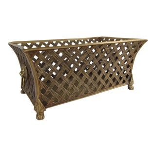 Vintage Brass Basket-Weave Rectangular Planter For Sale