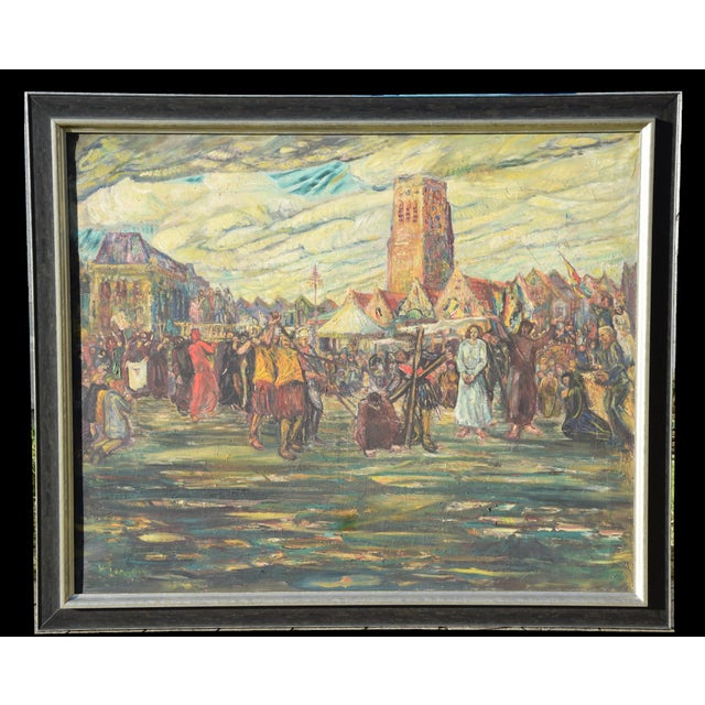 Modern Hans Gerson, Penitential Procession in Veurne, 1908, Oil Painting on Canvas, Framed For Sale - Image 3 of 14