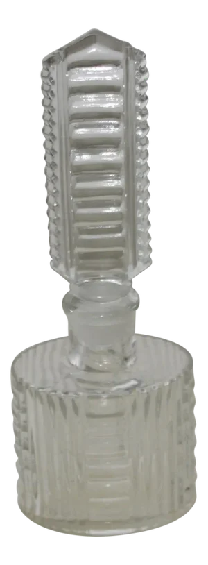 1930s Art Deco Czech Clear Cut Glass Round Perfume Bottle