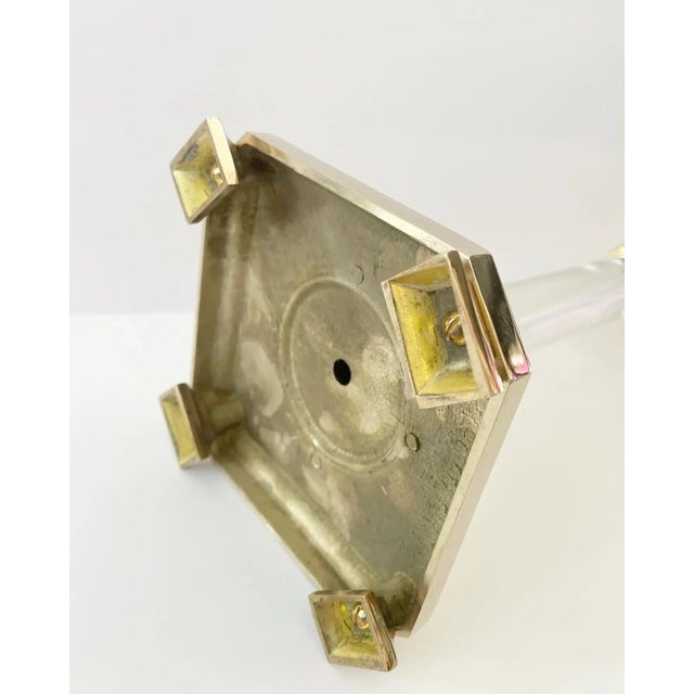 Fabulous Extra Large Lucite and Polished Brass Candlestick Holders on Footed Base For Sale - Image 10 of 11