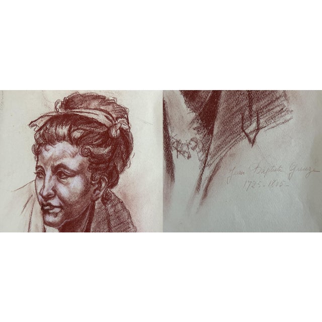 Art Deco Mid 20th Century Old Master Artwork Drawings Portrait Sketches, Set of Four For Sale - Image 3 of 7