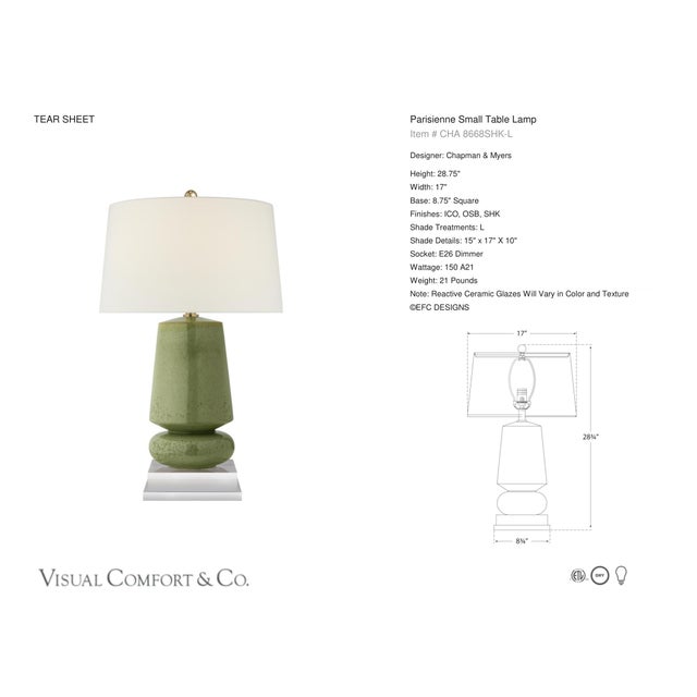 Chapman & Myers by Visual Comfort Signature Parisienne Small Table Lamp in Shellish Kiwi with Linen Shade Designer:...