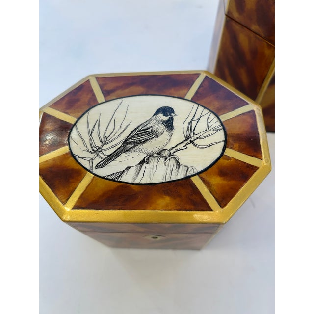 2020s Artist Hand Painted Faux Tortoise & Pen & Ink Decorative Boxes - Set of 3 For Sale - Image 5 of 18