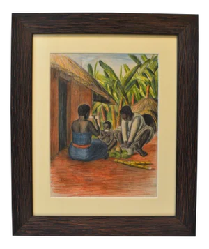1940s Figurative Ink and Color Pencil Drawing by Florence Smithburn, Framed