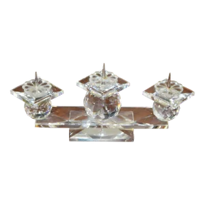 Vintage Swarovski Faceted Crystal Triple Pin Candlesticks Art Deco Style 1970
