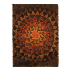 Vintage Swedish Rya Rug, Brown and Rust Scandinavian Medallion - Rug & Kilim
