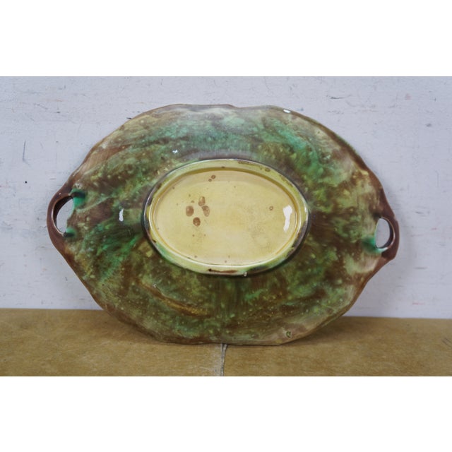 Antique English Majolica Porcelain Handled Fern Leaf Plate Platter 12" For Sale - Image 12 of 12