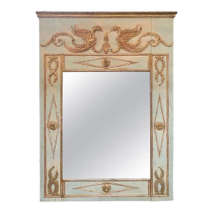 19th Century French Neoclassical Carved and Parcel Gilt Trumeau Mirror