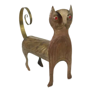 1960s Oswaldo Guayasamin Modernist Brass Cat Sculpture