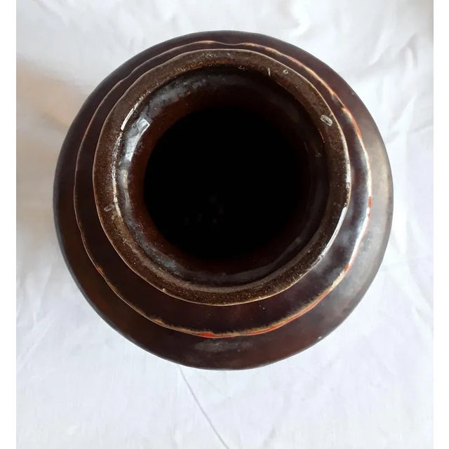 Vintage German Ceramic Vase with Brown-Blue Glaze with Orange Stripes from Carstens Tönnieshof, 1970s For Sale - Image 4 of 6