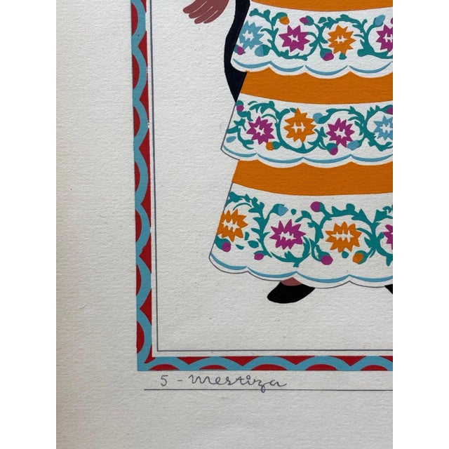 Expressionism Carlos Mérida Silkscreen Print "Mestiza, Estado de Chiapas" in 16x20 mat 1945 For Sale - Image 3 of 4