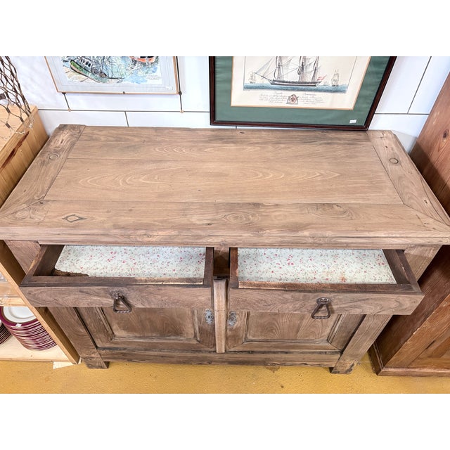 Wood Antique French Rustic Wood Sideboard with Drawers For Sale - Image 7 of 14