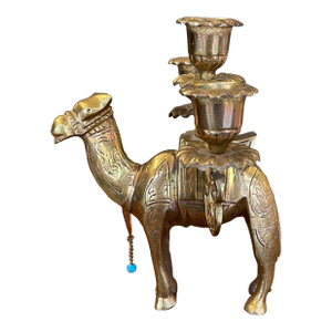 Vintage Brass Toned Camel Figural 3-Light Candelabra