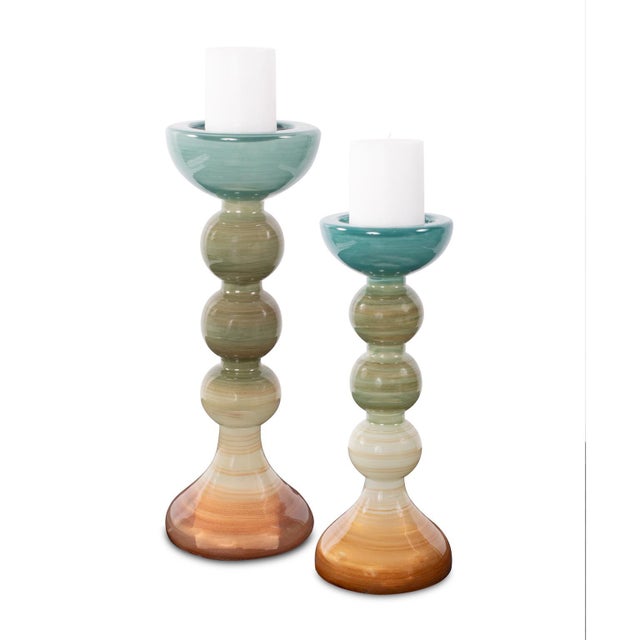 2020s Capri Stripe Glass Candle Holder- Short For Sale - Image 5 of 10