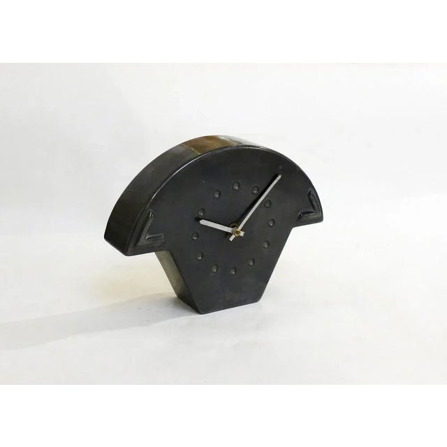 Small Mid-Century Clock in Silver Black Earthenware, 1940s For Sale - Image 11 of 12