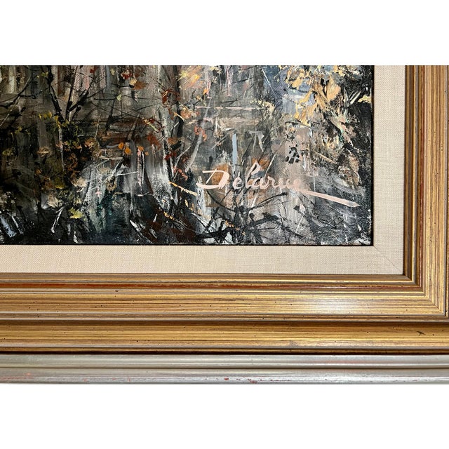 Lucien DelarueLarge French Oil Painting Paris, Seine River w Bridge, Landscape, Lucien Delarue, c.1950's For Sale - Image 9 of 12