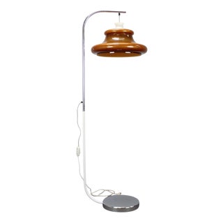 Hungarian Space Age Floor Lamp in Orange Plastic and Chrome, 1970s For Sale