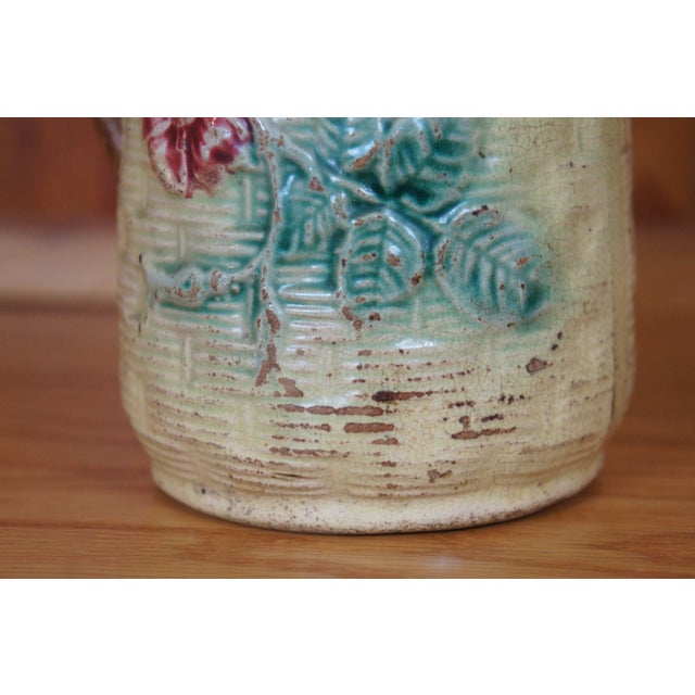Antique Majolica Basketweave Dogwood Flower Creamer Pitcher Jug For Sale - Image 12 of 12