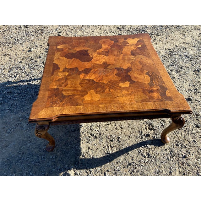 Vintage Mid Century Modern French Provincial Parquetry Burl Wood Coffee Table For Sale - Image 10 of 18