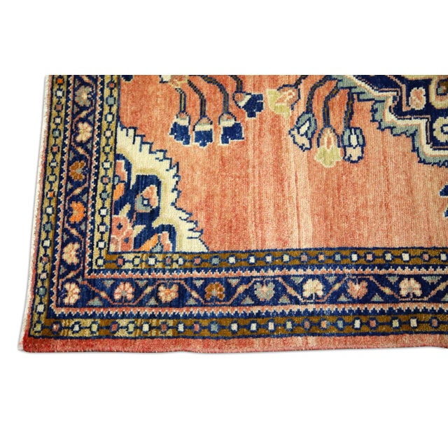 Tribal 1960s Salmon & Blue Vintage Turkish Rug 3'6" X 5' For Sale - Image 3 of 6