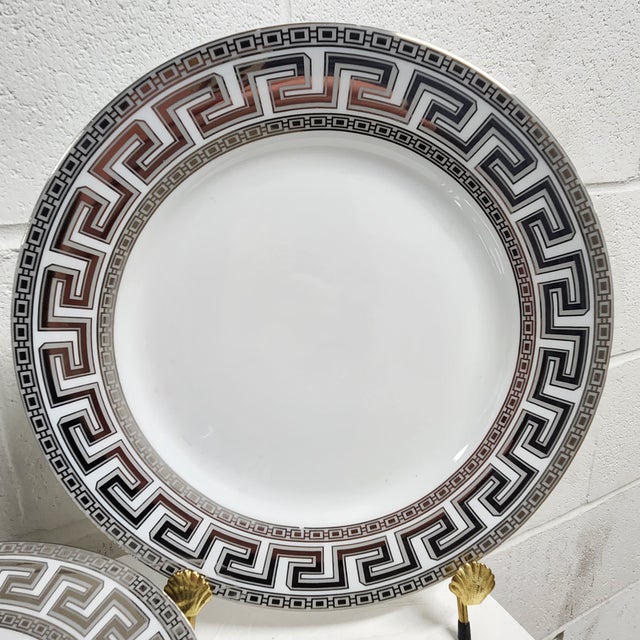 Casati Bavaria Fine Porcelain Dinner Plates With Platinum Greek Key Border – Set of 6 For Sale In Chicago - Image 6 of 17