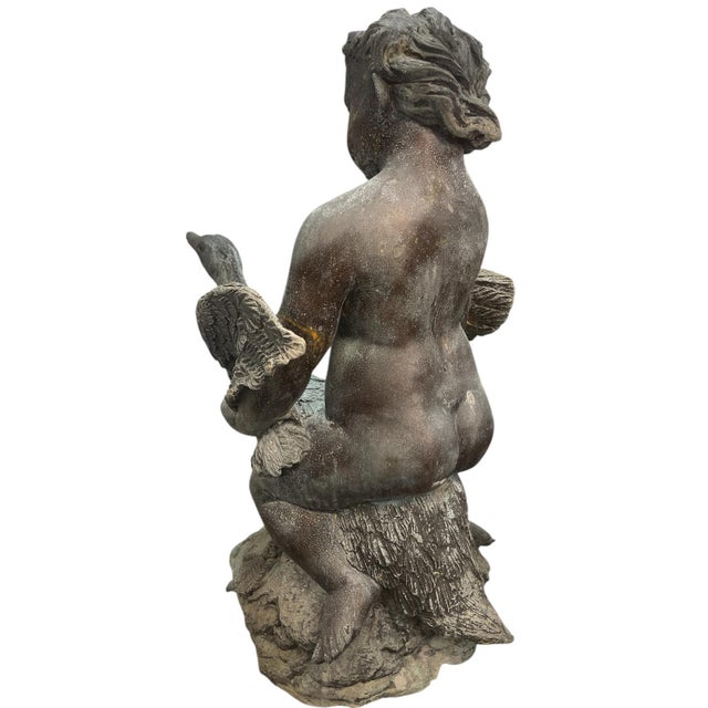 Neoclassical Vintage Neoclassical Spelter "Boy With Goose" Garden Fountain For Sale - Image 3 of 9